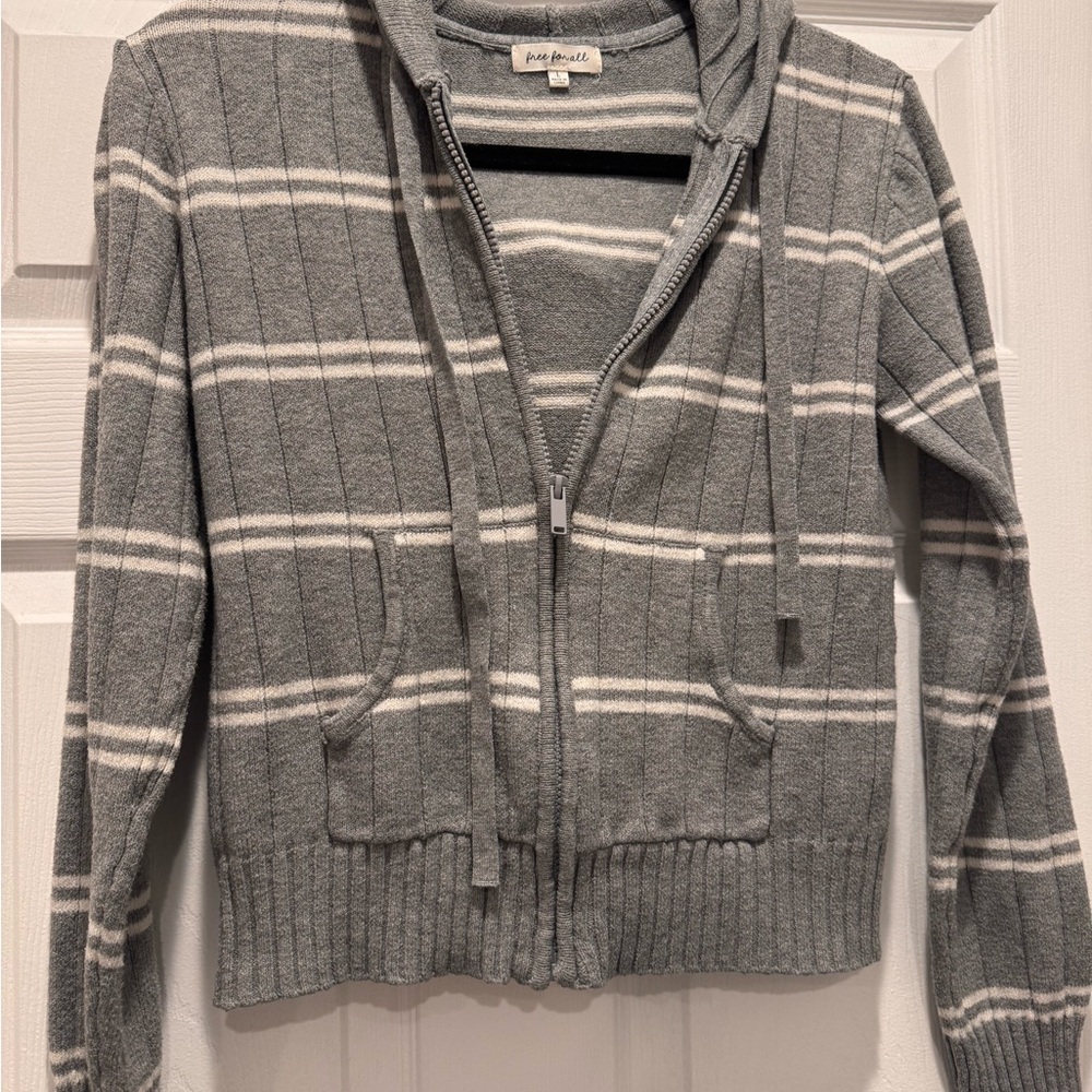 Free For All Y2K Gray and White Striped Zip Up